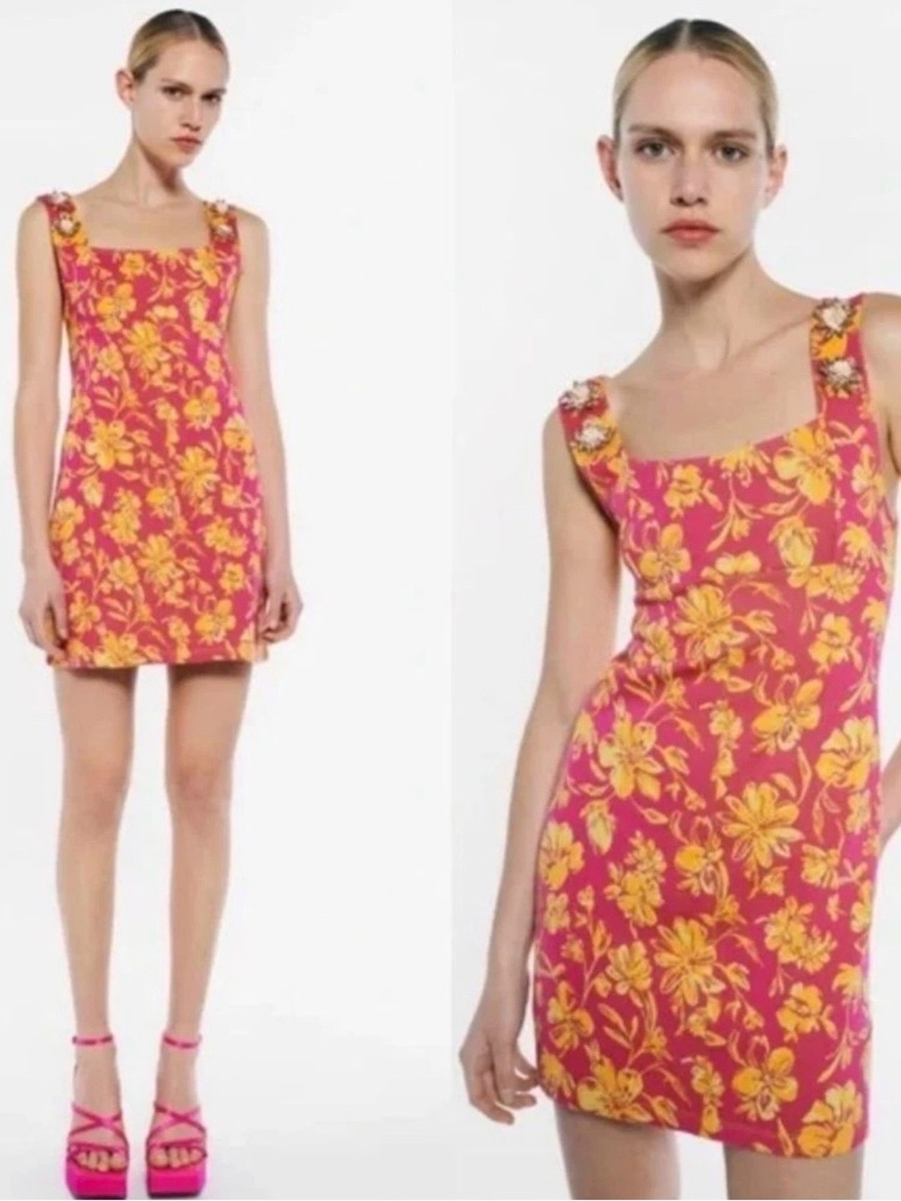 Zara Pink Dress with Yellow Floral Print - Picture 1 of 9